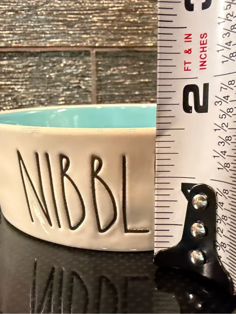 Rae Dunn “Nibble” Ceramic Pet Bowl Tiffany Blue Interior Toy Dog Puppy Cat Dish